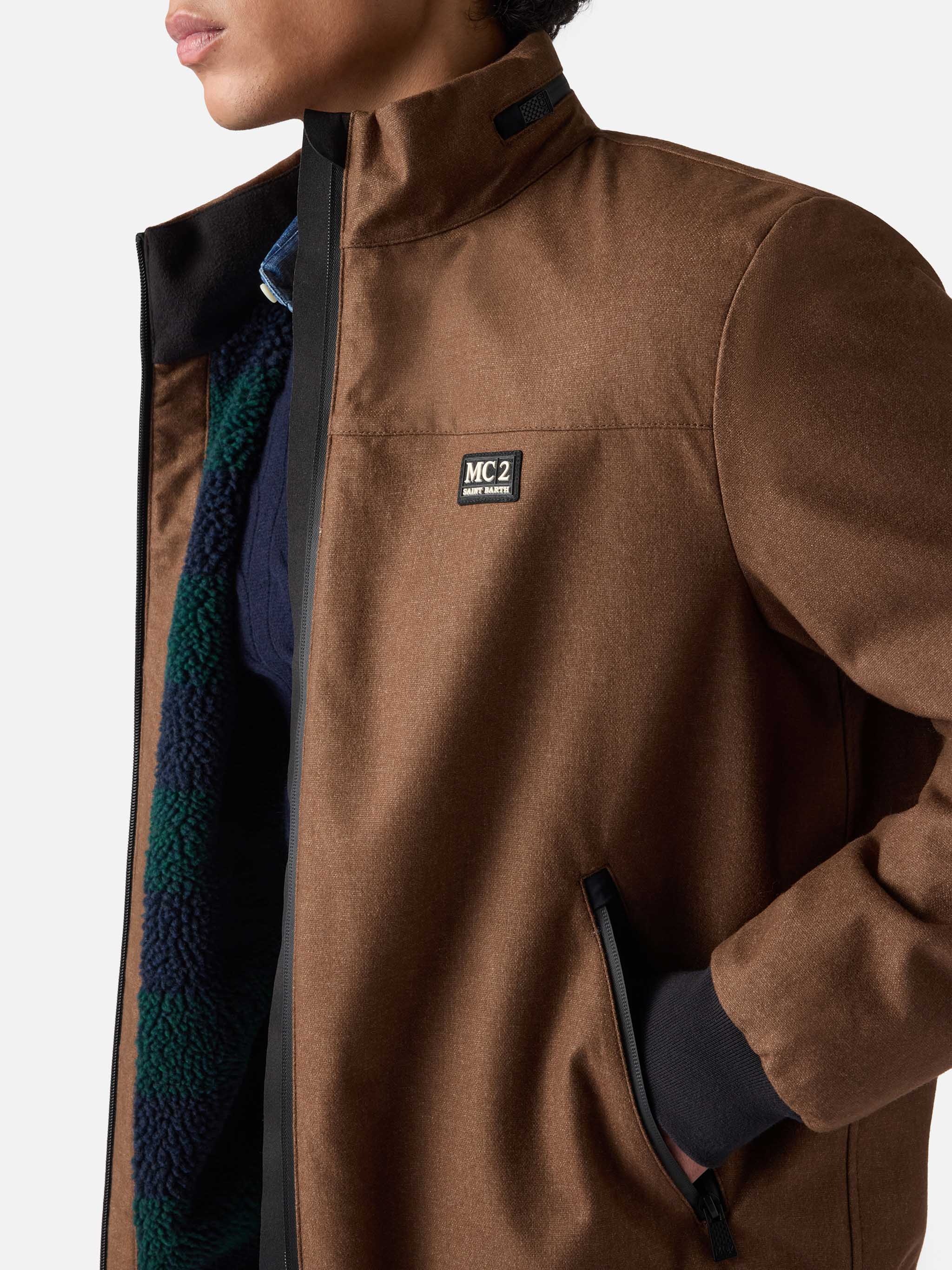 Wooly brown bomber jacket Country with teddy lining - Image 5