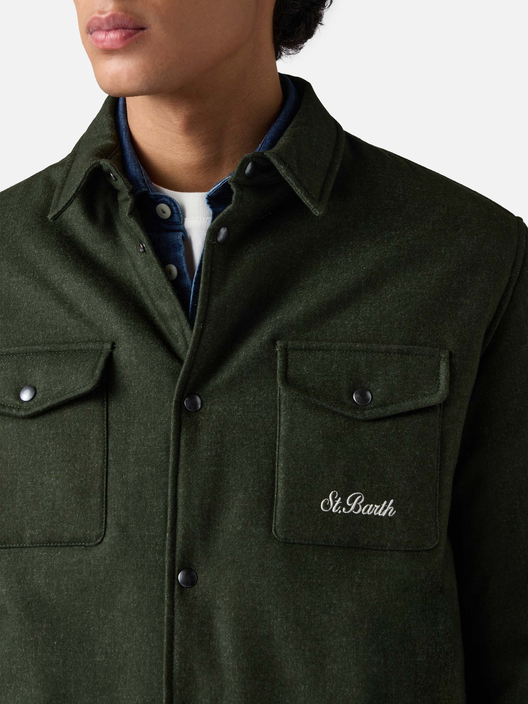 Wooly green overshirt Chalet with St. Barth embroidery - Image 3