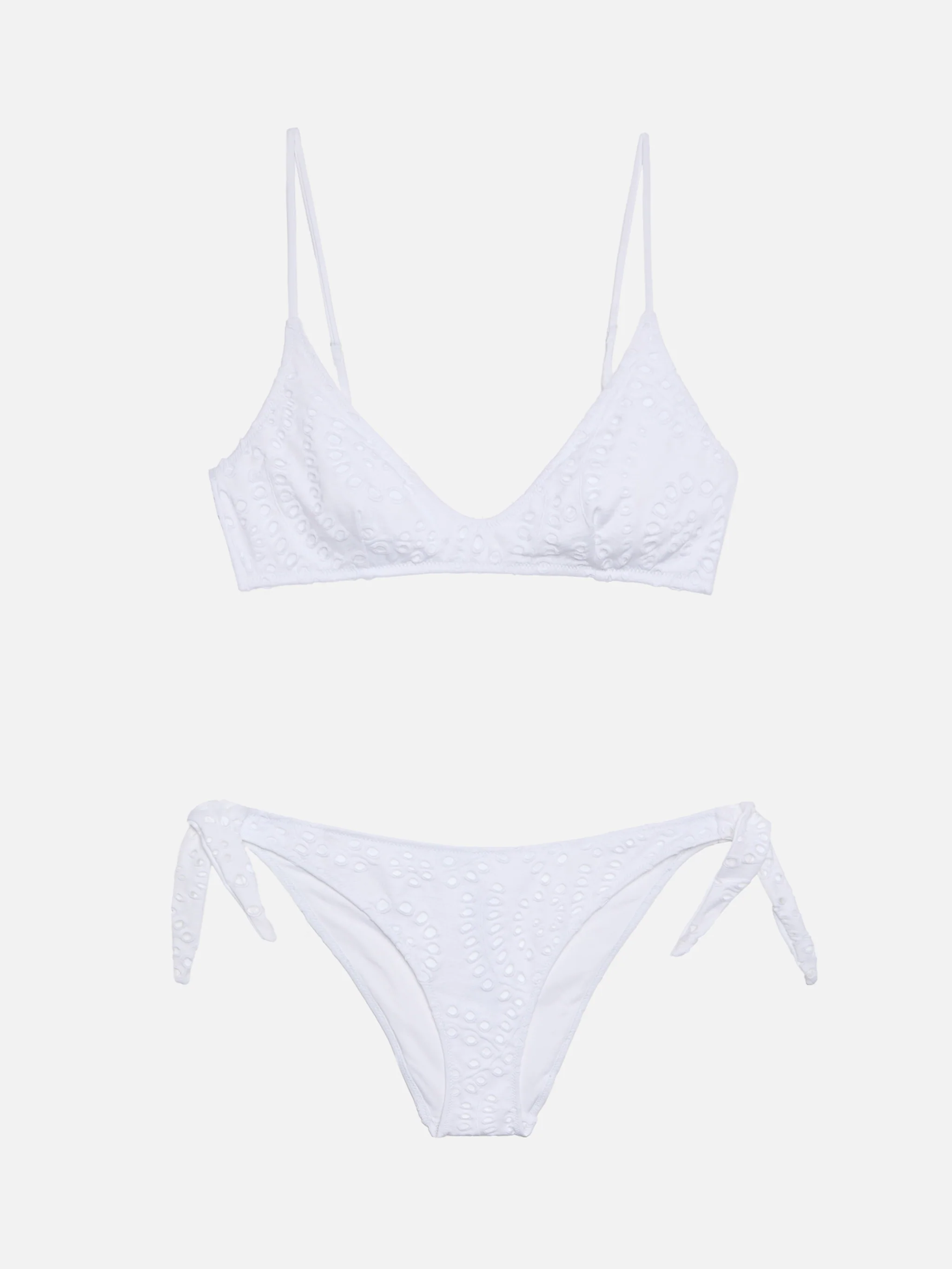 Paloma Yali deep neck bralette bikini in white sangallo lace