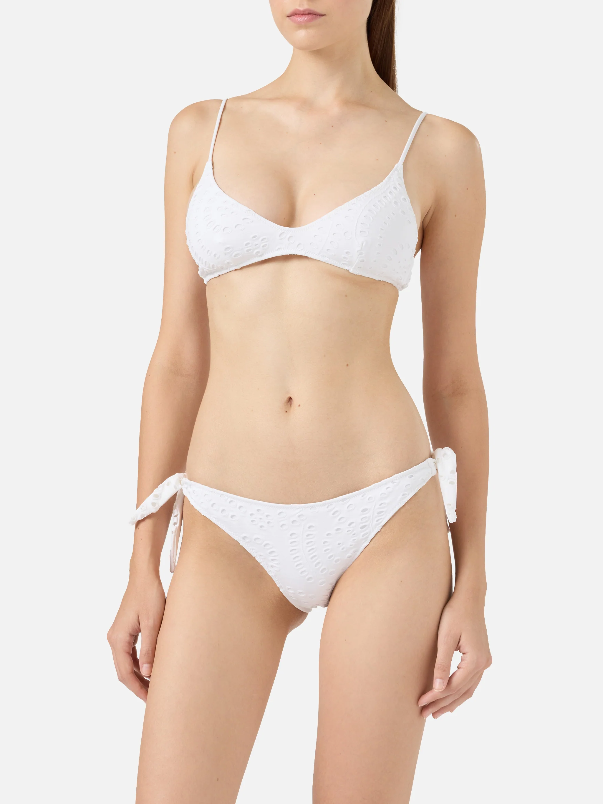 Paloma Yali deep neck bralette bikini in white sangallo lace - Image 2