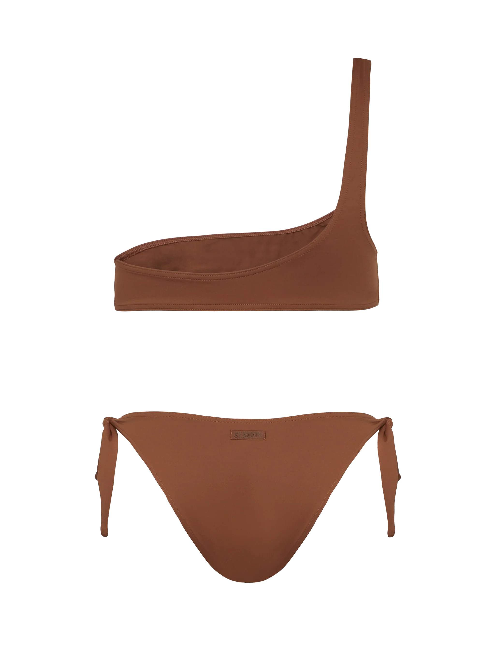 Celestine Yali one shoulder bralette bikini in brown - Image 3