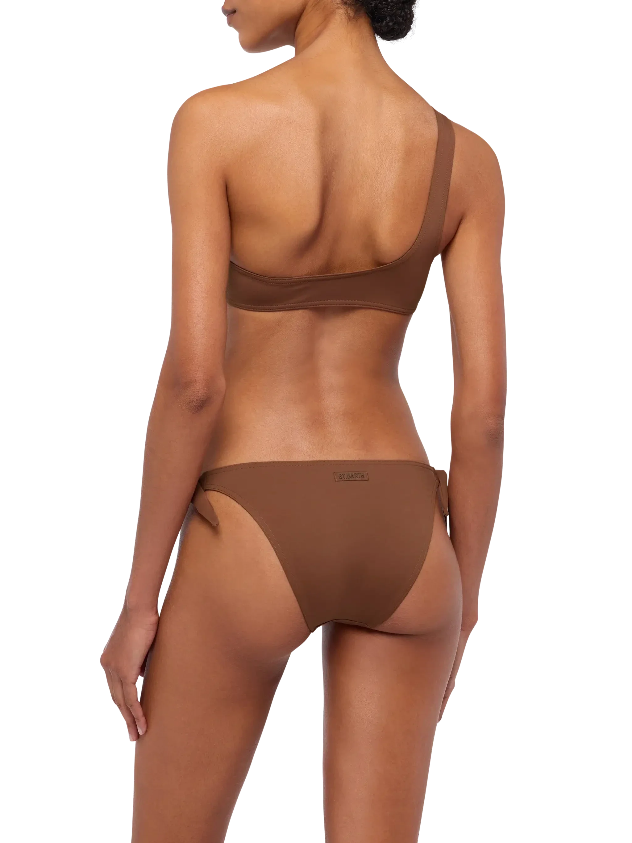 Celestine Yali one shoulder bralette bikini in brown - Image 4
