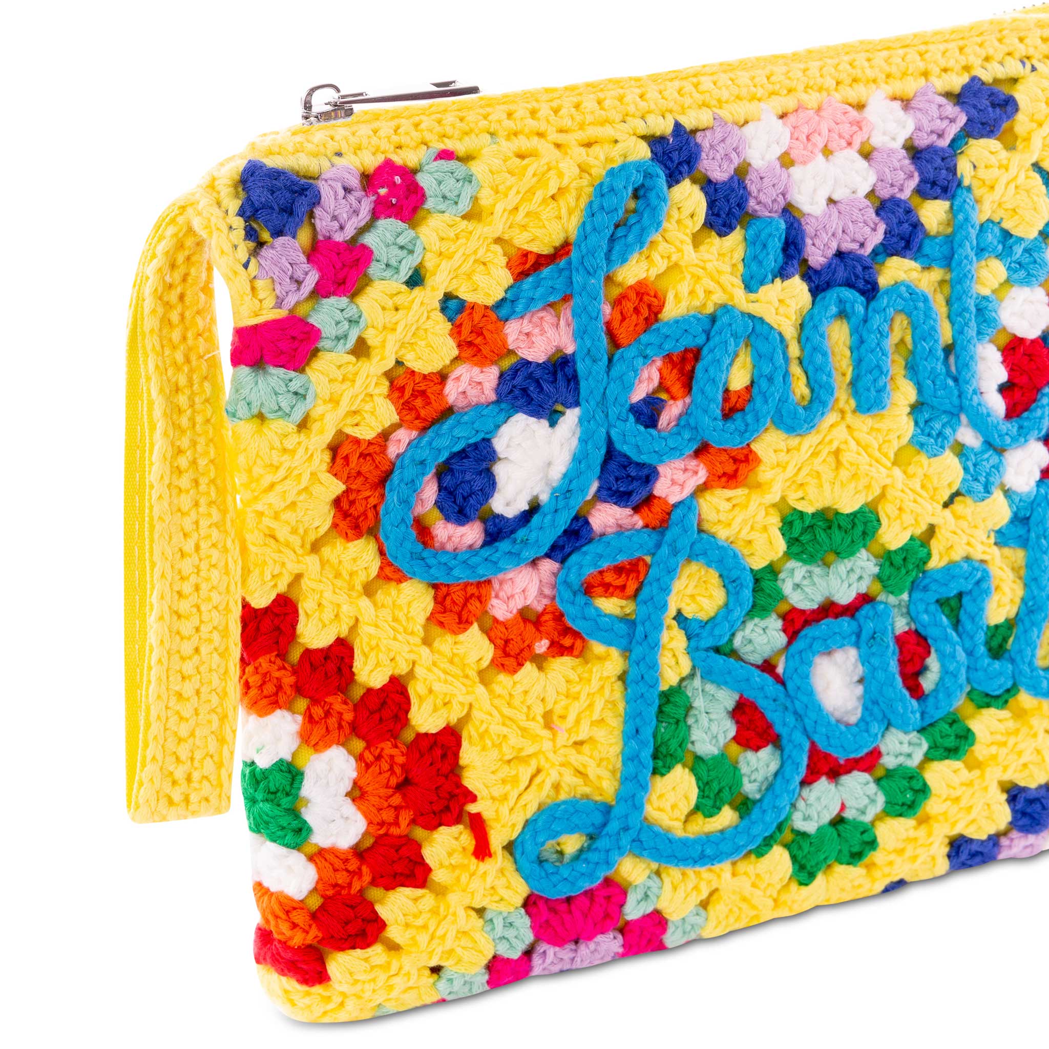 Parisienne yellow crochet pouch bag with Saint Barth embroidery - Image 2