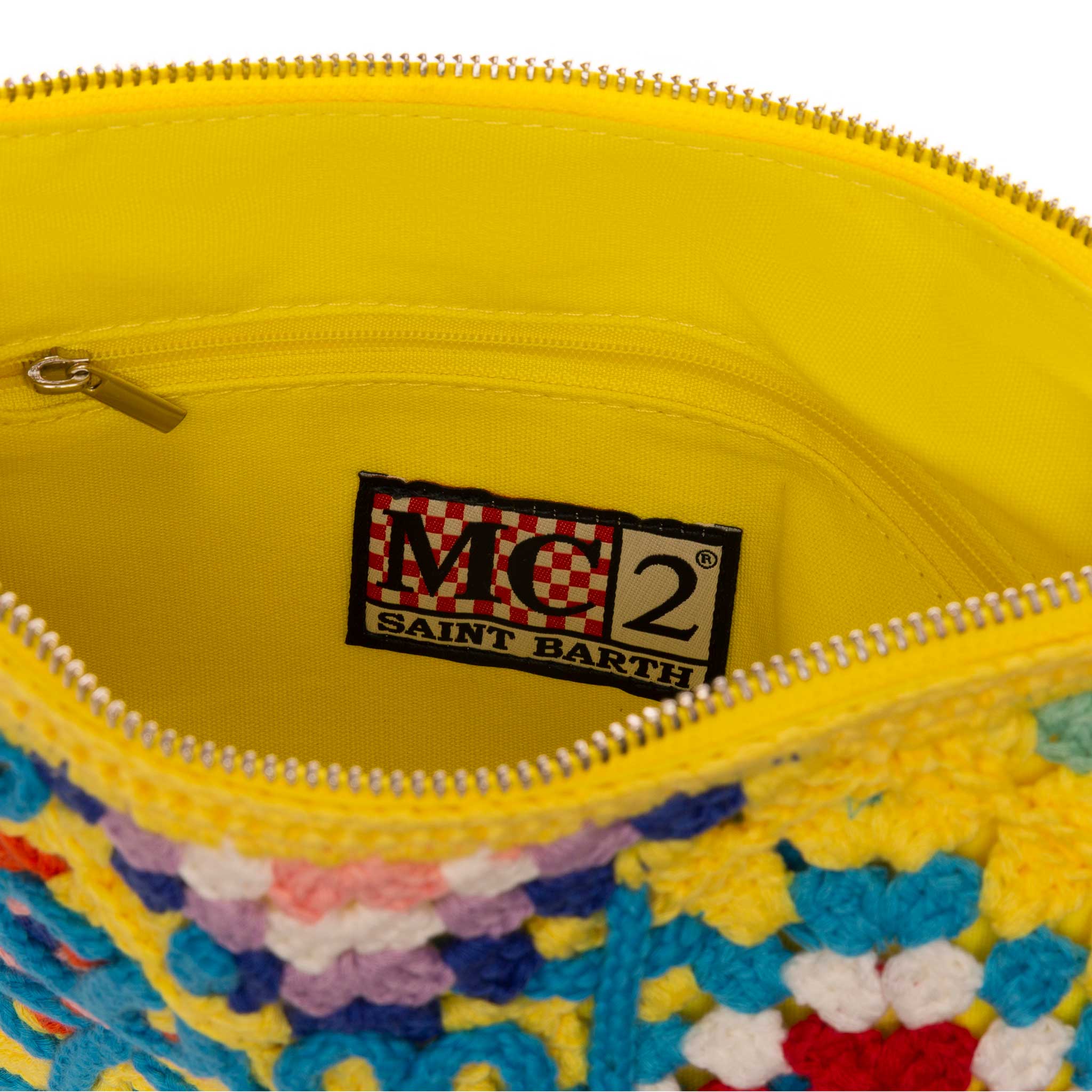 Parisienne yellow crochet pouch bag with Saint Barth embroidery - Image 5