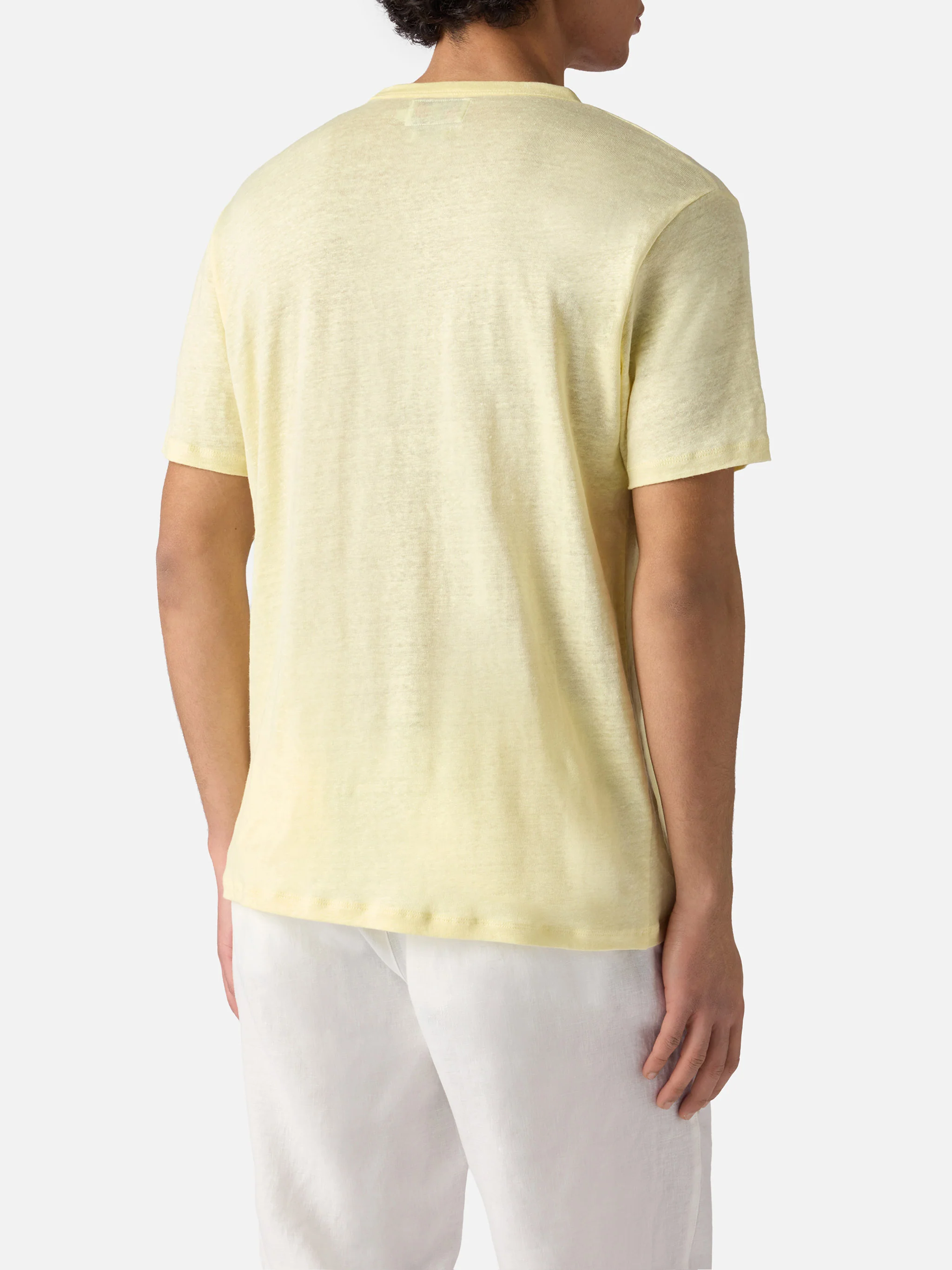 Yellow Ecstasea pure linen t-shirt with logo embroidery - Image 4