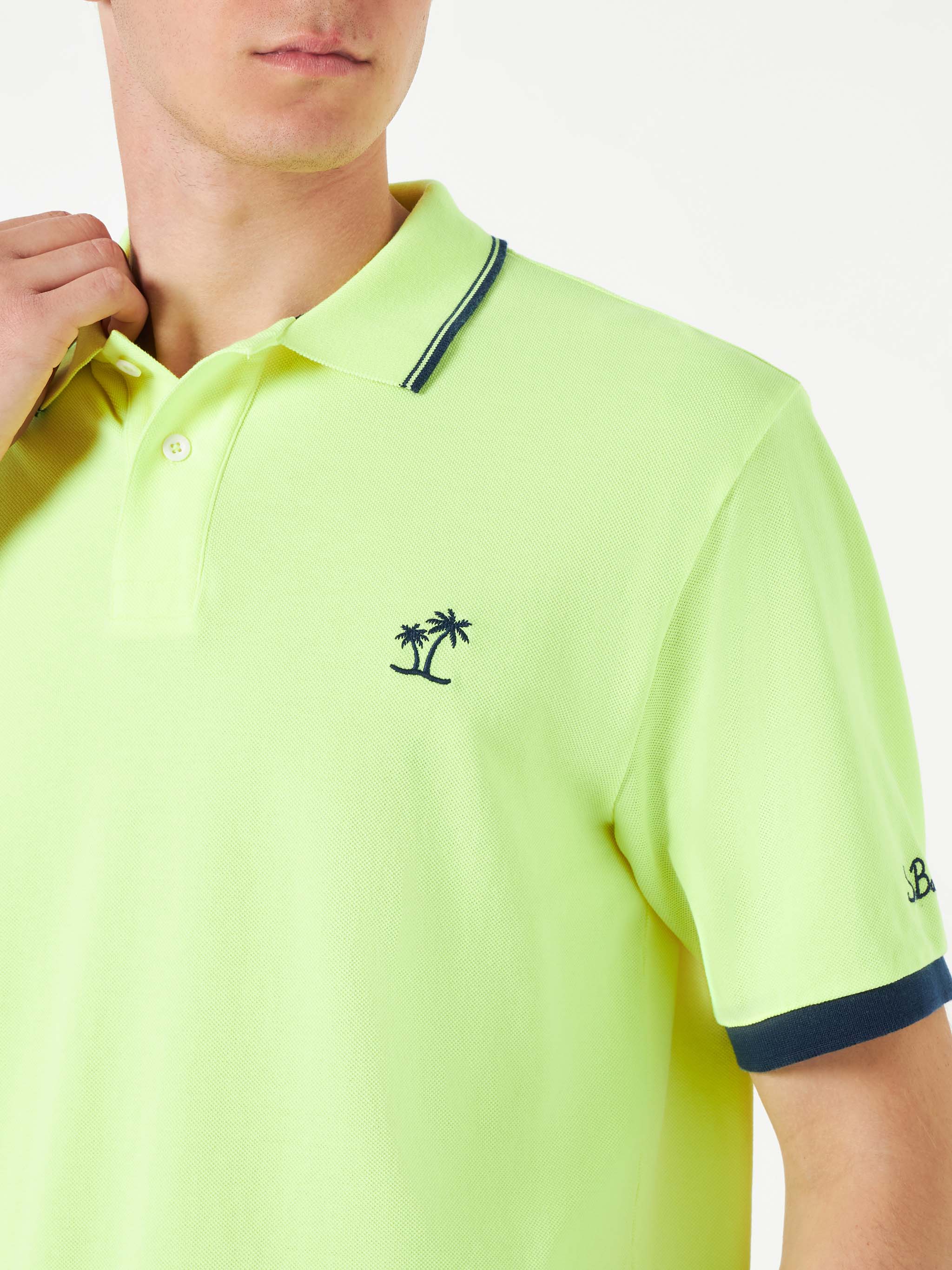 Fluo yellow piquet polo with St. Barth logo - Image 2