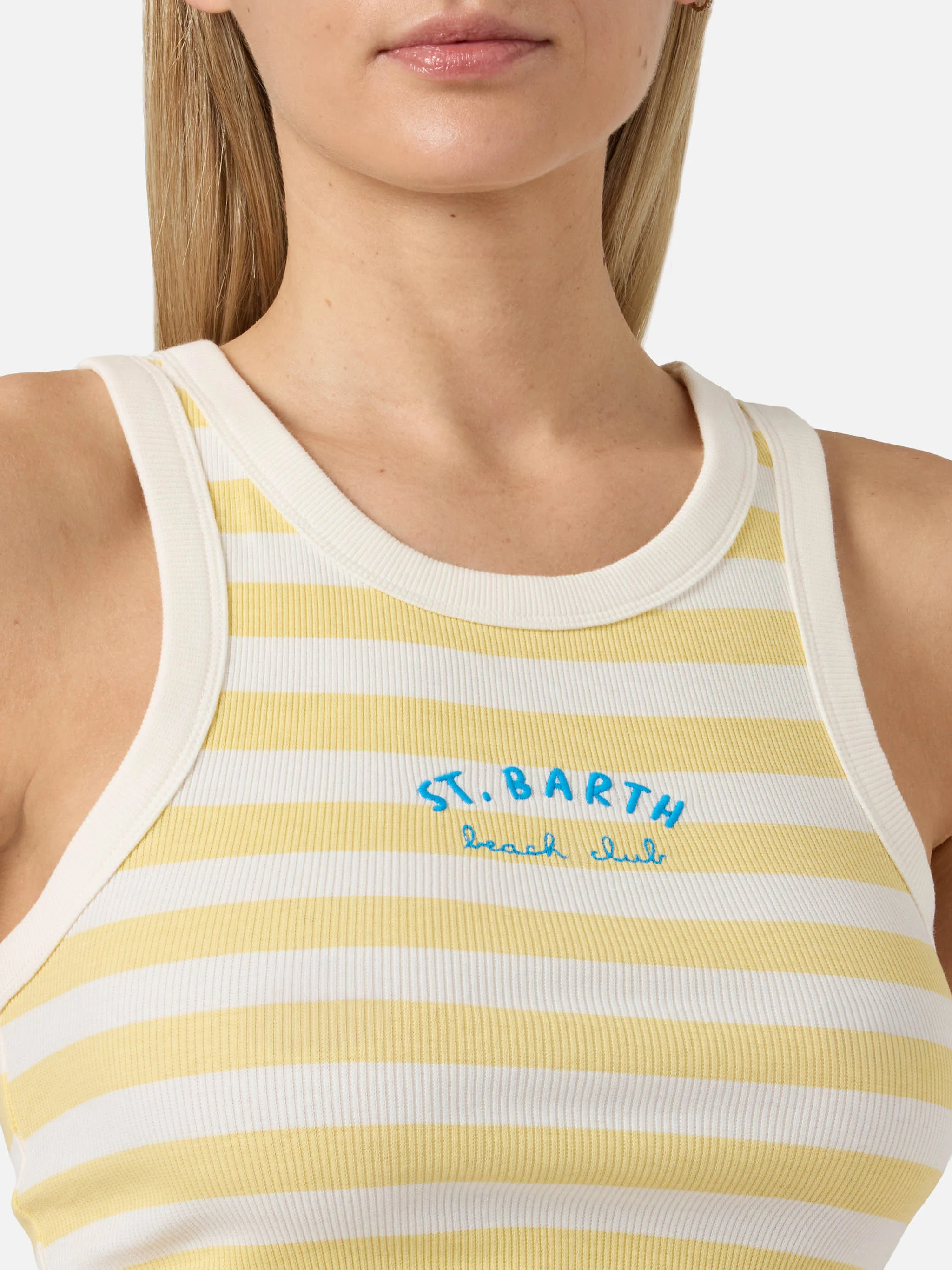 Yellow striped Ada tank top with Beach Club embroidery - Image 2