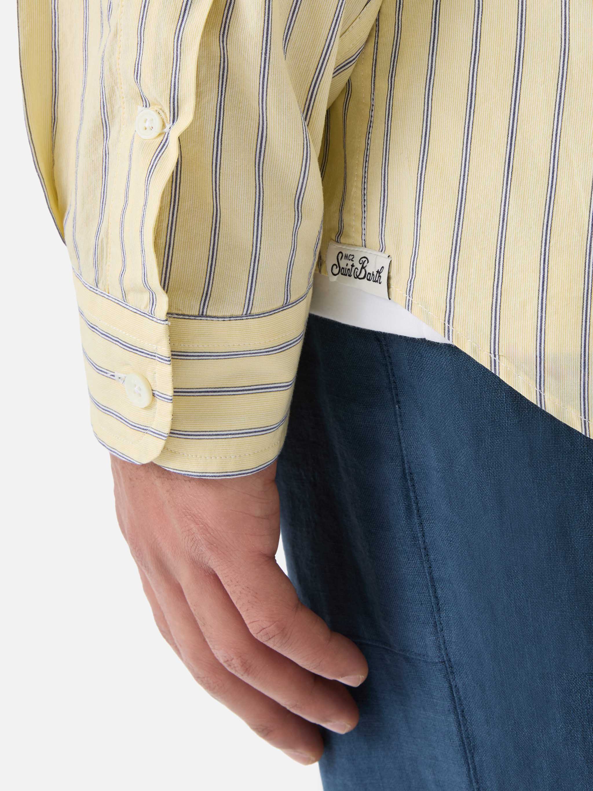 Yellow striped Levanzo shirt in pure cotton - Image 4