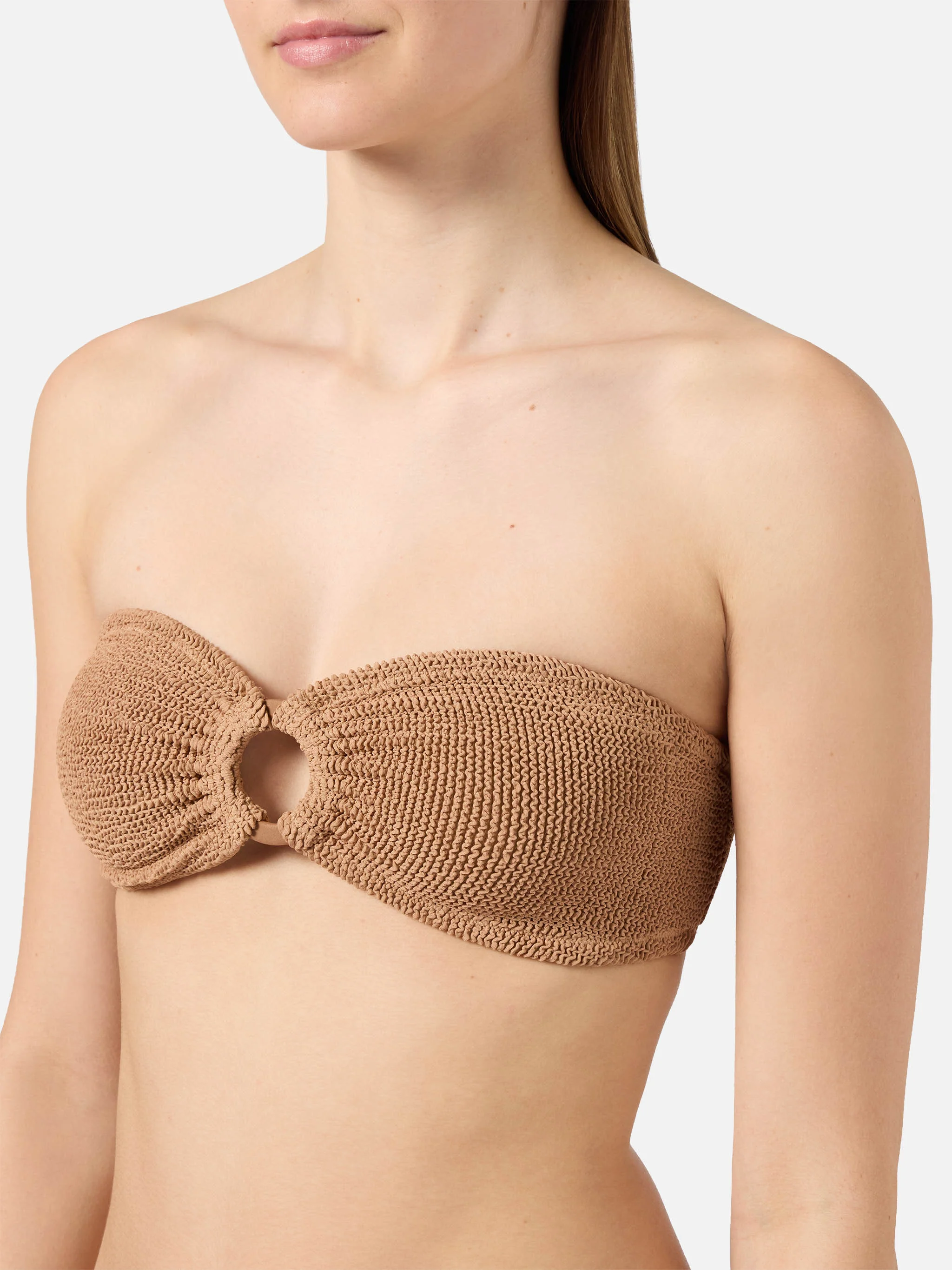 Yulia bandeau bikini top in orange crinkle fabric - Image 2