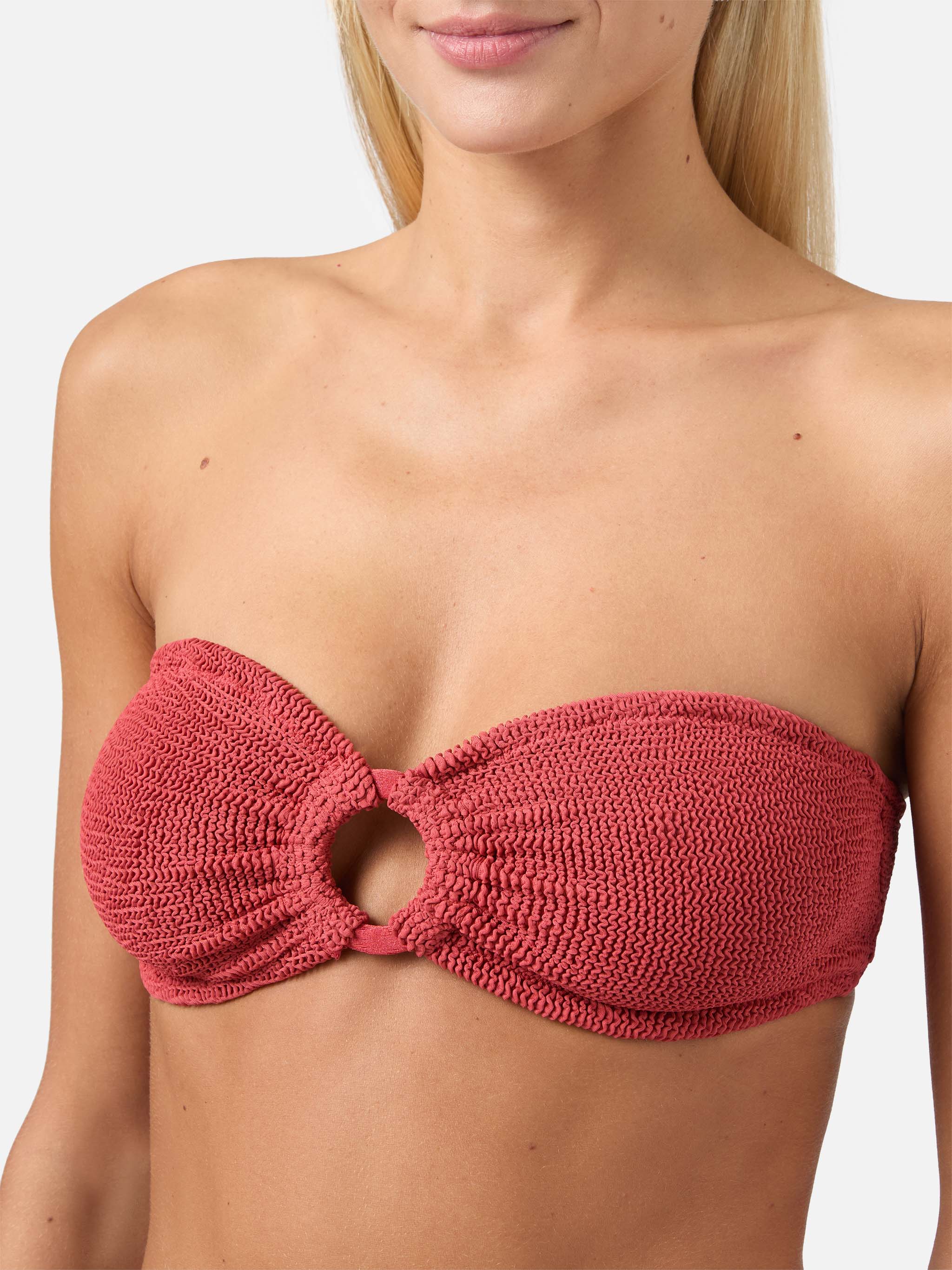 Yulia brick red crinkle bandeau top - Image 2